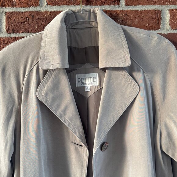 Vintage Petite Sophisticate Taupe Trench Coat P - Picture 5 of 10